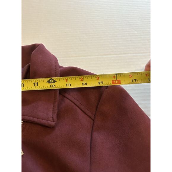 Vigoss Faux Suede Sz Medium Burgundy Moto Biker Jacket 3 Front Zippers Short - Picture 7 of 10